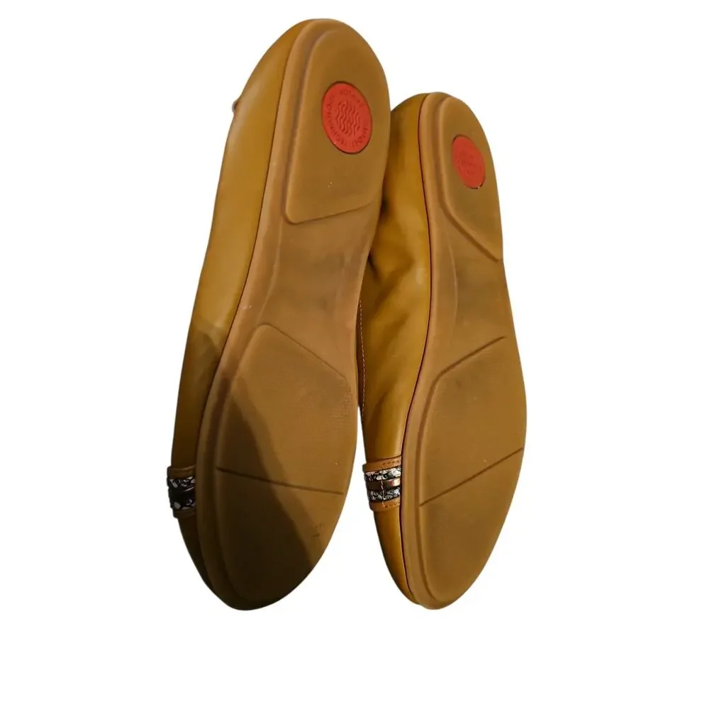 FITFLOP Ladies leather brown ALLEGRO Flat Slip-On DYNAMICUSH Ballet Flats sz 10